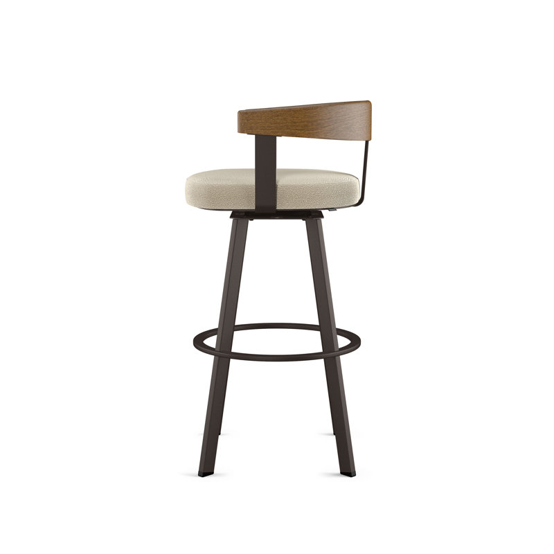 Drees Swivel Upholstered Counter & Bar Stool with Wood Backrest - Upholstery: Cream Bouclé Polyester ( broken the wood see the pictures)